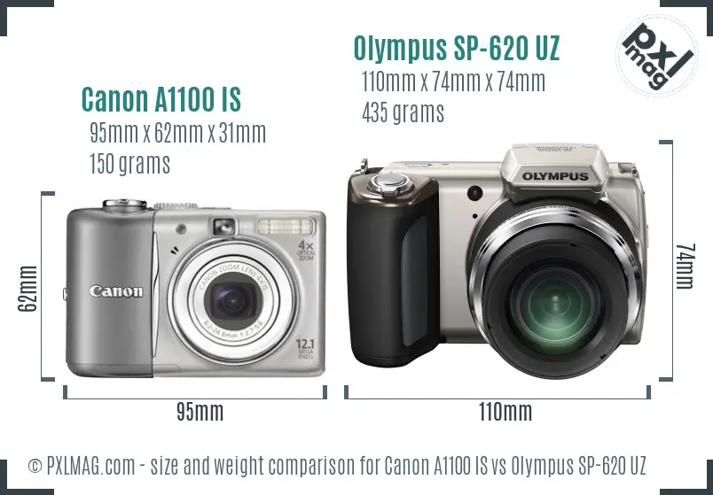 Canon A1100 IS vs Olympus SP-620 UZ size comparison Canon A1100 IS vs Olympus SP-620 UZ size comparison