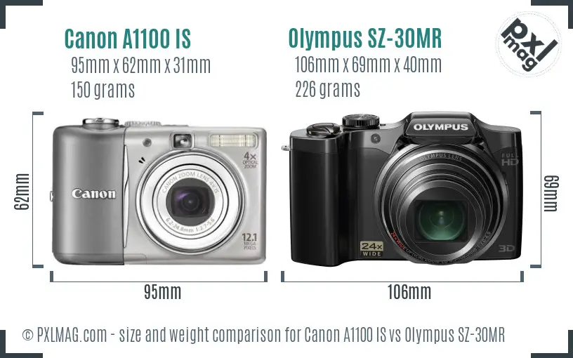 Canon A1100 IS vs Olympus SZ-30MR size comparison