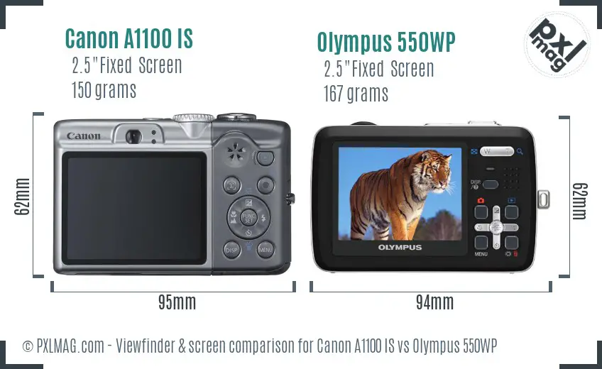 Canon A1100 IS vs Olympus 550WP Screen and Viewfinder comparison Canon A1100 IS vs Olympus 550WP Screen and Viewfinder comparison