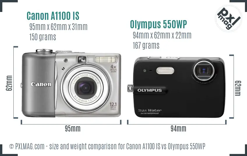 Canon A1100 IS vs Olympus 550WP size comparison Canon A1100 IS vs Olympus 550WP size comparison