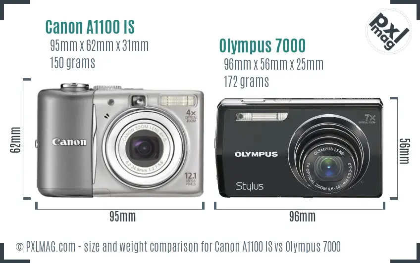 Canon A1100 IS vs Olympus 7000 size comparison Canon A1100 IS vs Olympus 7000 size comparison