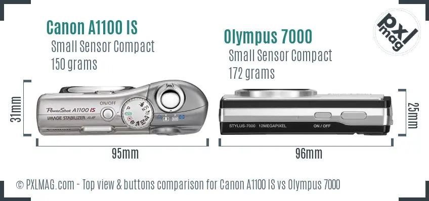 Canon A1100 IS vs Olympus 7000 top view buttons comparison Canon A1100 IS vs Olympus 7000 top view buttons comparison