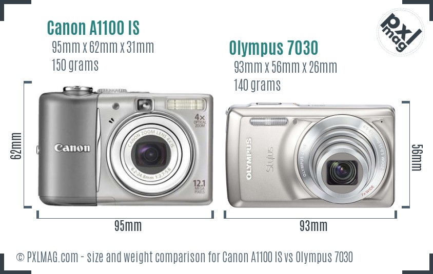 Canon A1100 IS vs Olympus 7030 size comparison