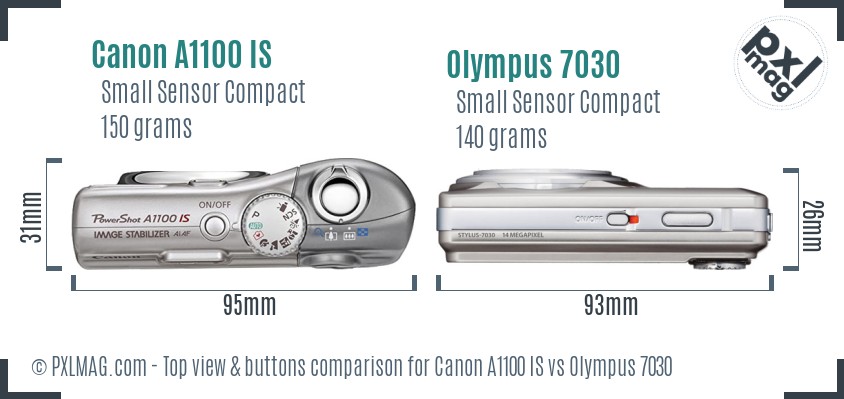 Canon A1100 IS vs Olympus 7030 top view buttons comparison