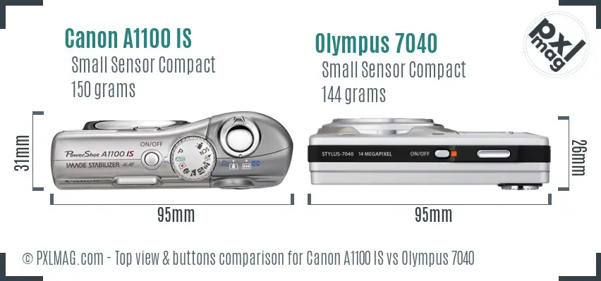 Canon A1100 IS vs Olympus 7040 top view buttons comparison