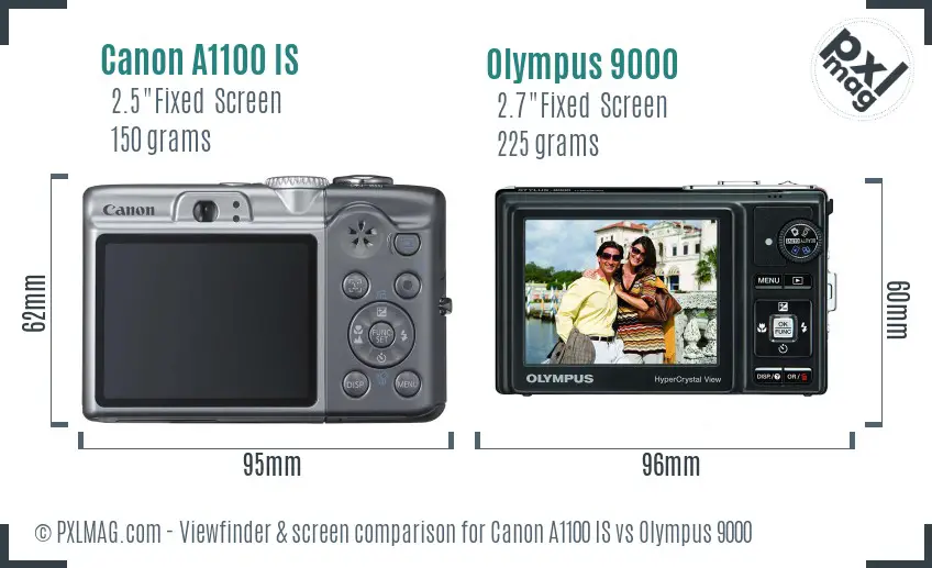 Canon A1100 IS vs Olympus 9000 Screen and Viewfinder comparison