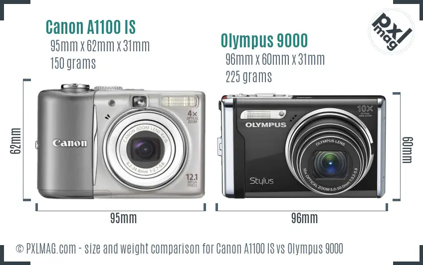 Canon A1100 IS vs Olympus 9000 size comparison