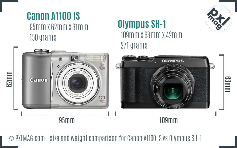 Canon A1100 IS vs Olympus SH-1 size comparison Canon A1100 IS vs Olympus SH-1 size comparison