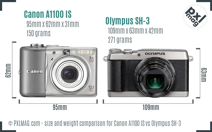 Canon A1100 IS vs Olympus SH-3 size comparison