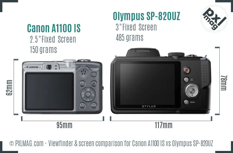 Canon A1100 IS vs Olympus SP-820UZ Screen and Viewfinder comparison Canon A1100 IS vs Olympus SP-820UZ Screen and Viewfinder comparison