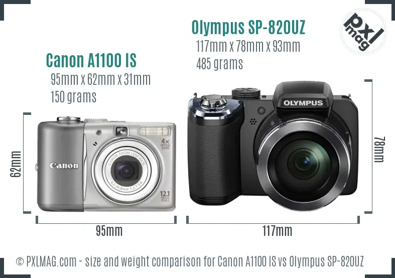 Canon A1100 IS vs Olympus SP-820UZ size comparison Canon A1100 IS vs Olympus SP-820UZ size comparison