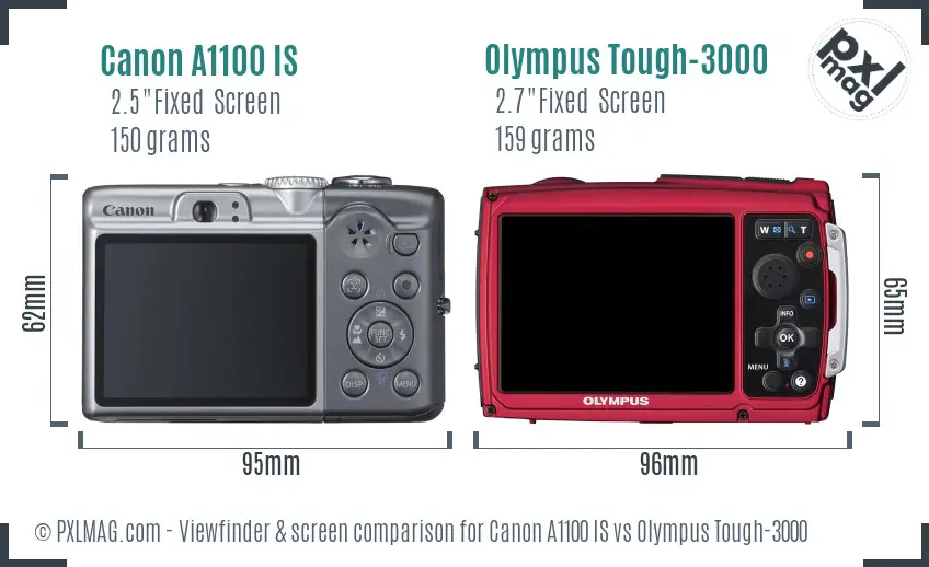 Canon A1100 IS vs Olympus Tough-3000 Screen and Viewfinder comparison