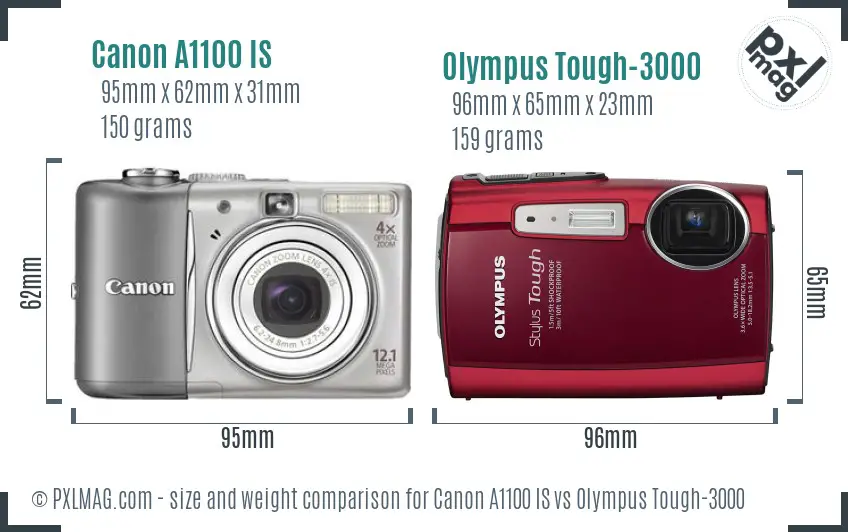 Canon A1100 IS vs Olympus Tough-3000 size comparison