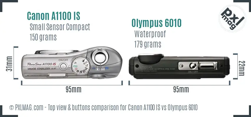 Canon A1100 IS vs Olympus 6010 top view buttons comparison