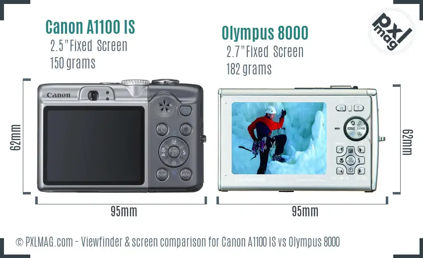 Canon A1100 IS vs Olympus 8000 Screen and Viewfinder comparison