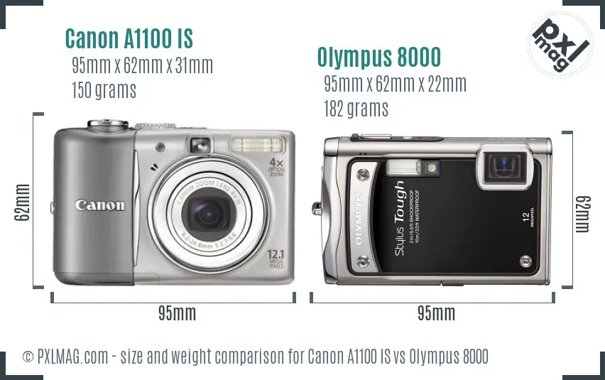 Canon A1100 IS vs Olympus 8000 size comparison