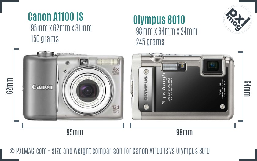 Canon A1100 IS vs Olympus 8010 size comparison