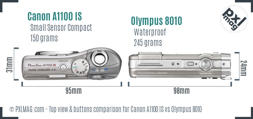 Canon A1100 IS vs Olympus 8010 top view buttons comparison