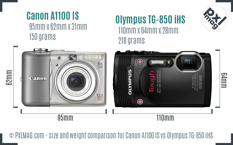 Canon A1100 IS vs Olympus TG-850 iHS size comparison