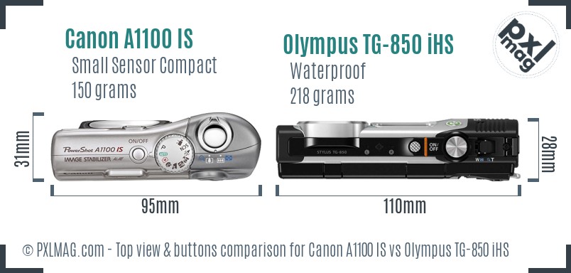 Canon A1100 IS vs Olympus TG-850 iHS top view buttons comparison