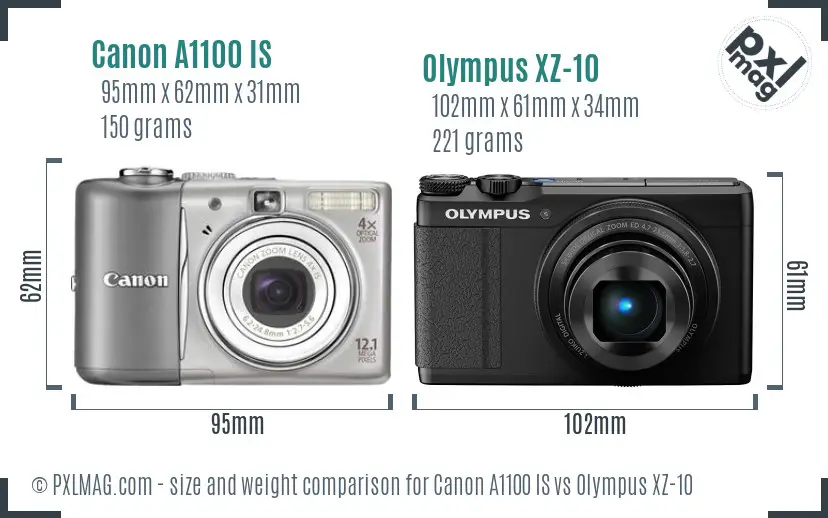 Canon A1100 IS vs Olympus XZ-10 size comparison Canon A1100 IS vs Olympus XZ-10 size comparison