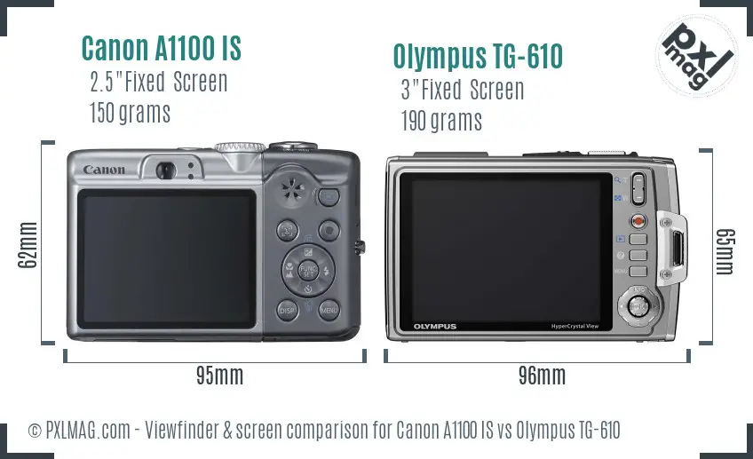 Canon A1100 IS vs Olympus TG-610 Screen and Viewfinder comparison