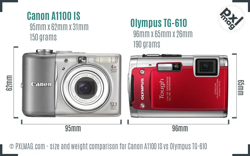 Canon A1100 IS vs Olympus TG-610 size comparison