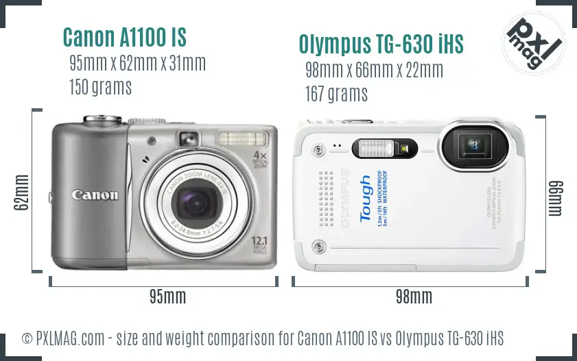 Canon A1100 IS vs Olympus TG-630 iHS size comparison