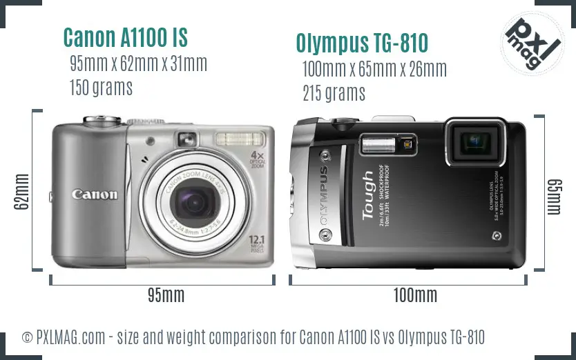 Canon A1100 IS vs Olympus TG-810 size comparison