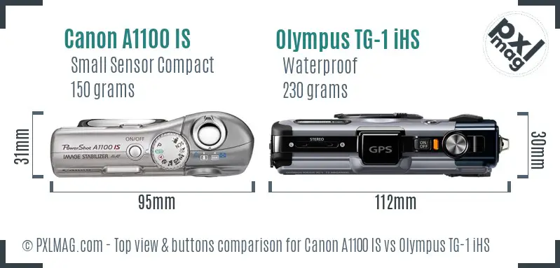 Canon A1100 IS vs Olympus TG-1 iHS top view buttons comparison