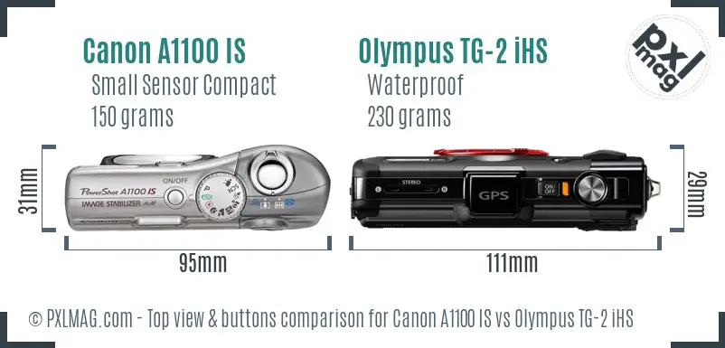 Canon A1100 IS vs Olympus TG-2 iHS top view buttons comparison