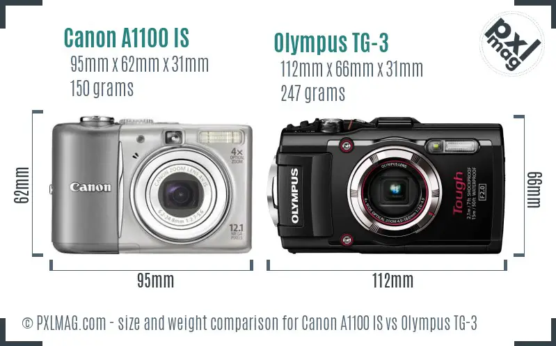 Canon A1100 IS vs Olympus TG-3 size comparison Canon A1100 IS vs Olympus TG-3 size comparison