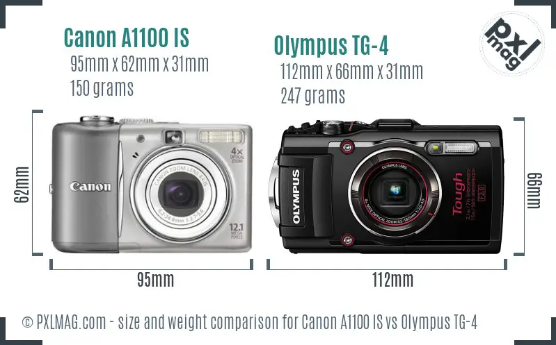 Canon A1100 IS vs Olympus TG-4 size comparison Canon A1100 IS vs Olympus TG-4 size comparison