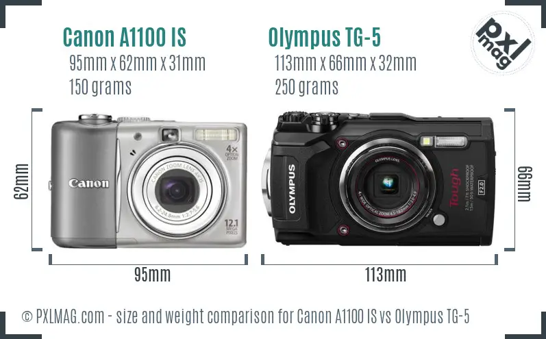 Canon A1100 IS vs Olympus TG-5 size comparison