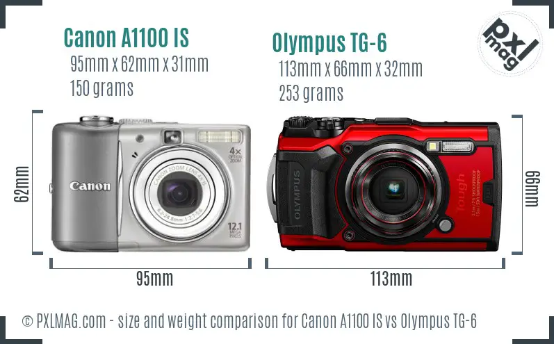 Canon A1100 IS vs Olympus TG-6 size comparison Canon A1100 IS vs Olympus TG-6 size comparison
