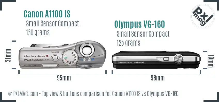 Canon A1100 IS vs Olympus VG-160 top view buttons comparison