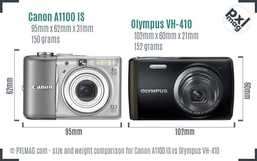 Canon A1100 IS vs Olympus VH-410 size comparison