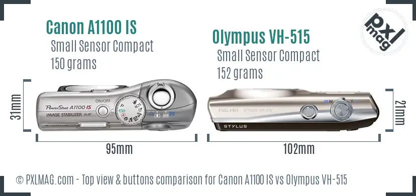 Canon A1100 IS vs Olympus VH-515 top view buttons comparison