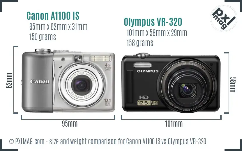 Canon A1100 IS vs Olympus VR-320 size comparison