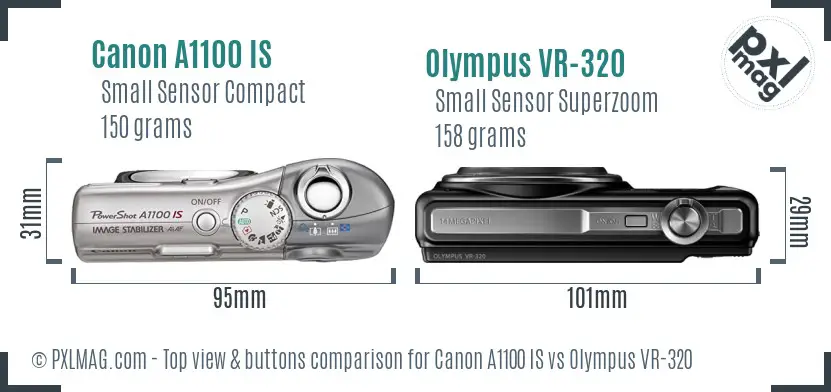 Canon A1100 IS vs Olympus VR-320 top view buttons comparison