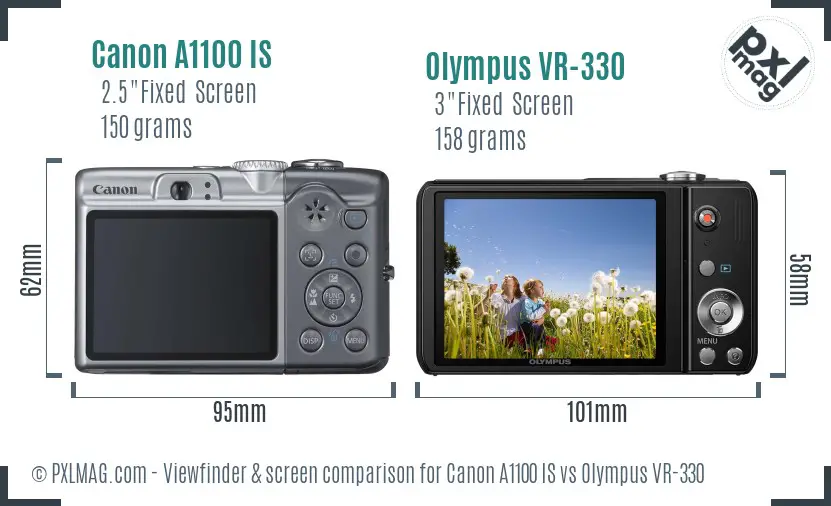 Canon A1100 IS vs Olympus VR-330 Screen and Viewfinder comparison