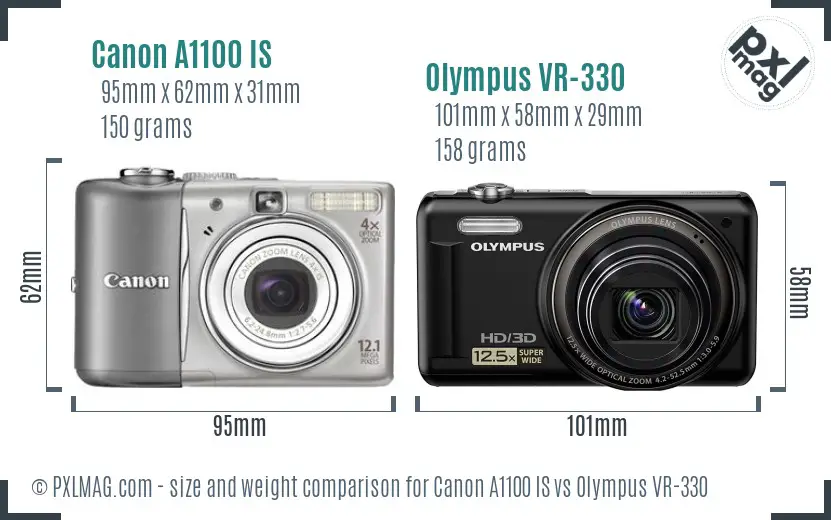 Canon A1100 IS vs Olympus VR-330 size comparison