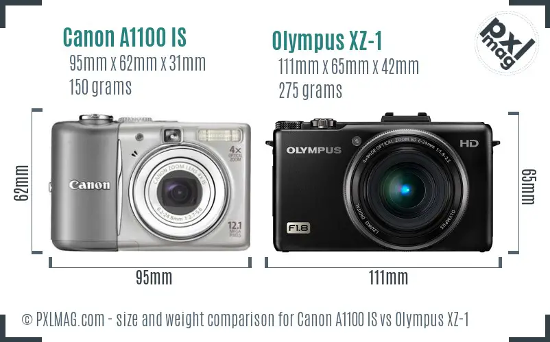 Canon A1100 IS vs Olympus XZ-1 size comparison Canon A1100 IS vs Olympus XZ-1 size comparison