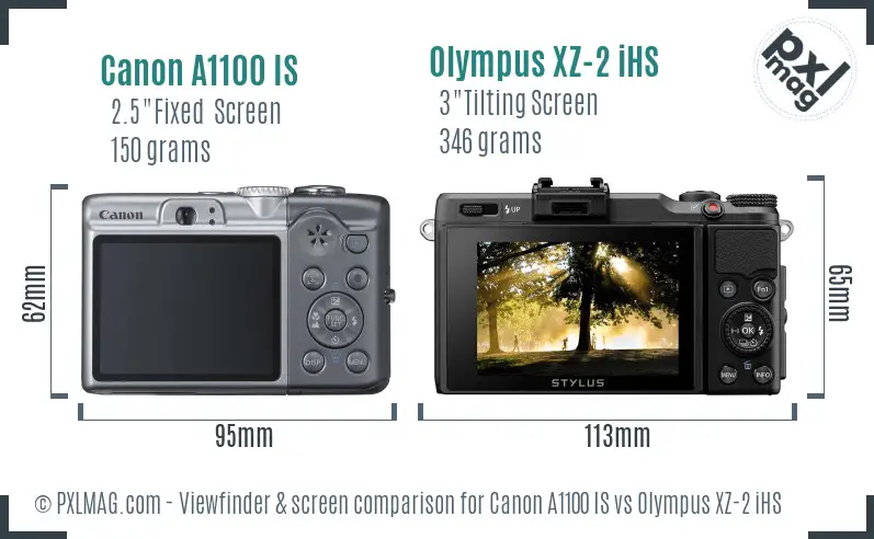 Canon A1100 IS vs Olympus XZ-2 iHS Screen and Viewfinder comparison
