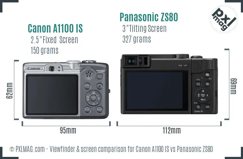 Canon A1100 IS vs Panasonic ZS80 Screen and Viewfinder comparison