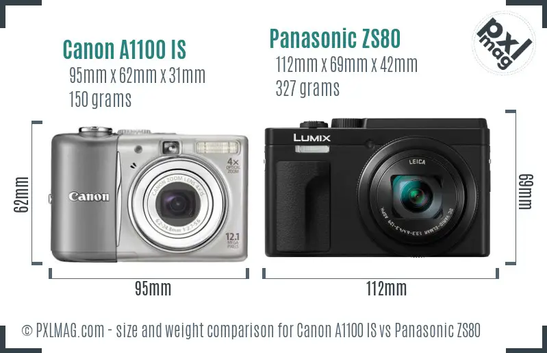 Canon A1100 IS vs Panasonic ZS80 size comparison