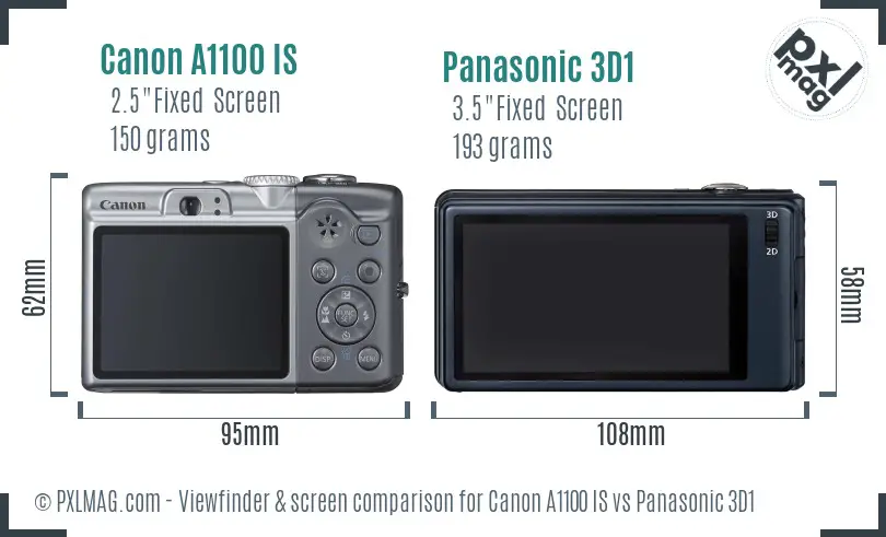 Canon A1100 IS vs Panasonic 3D1 Screen and Viewfinder comparison