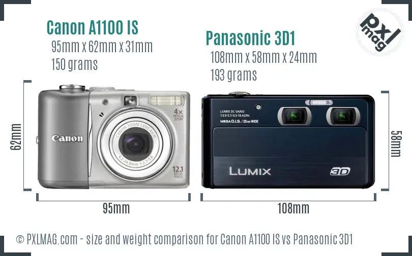 Canon A1100 IS vs Panasonic 3D1 size comparison