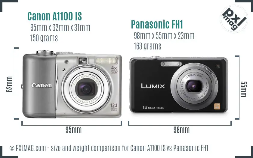 Canon A1100 IS vs Panasonic FH1 size comparison