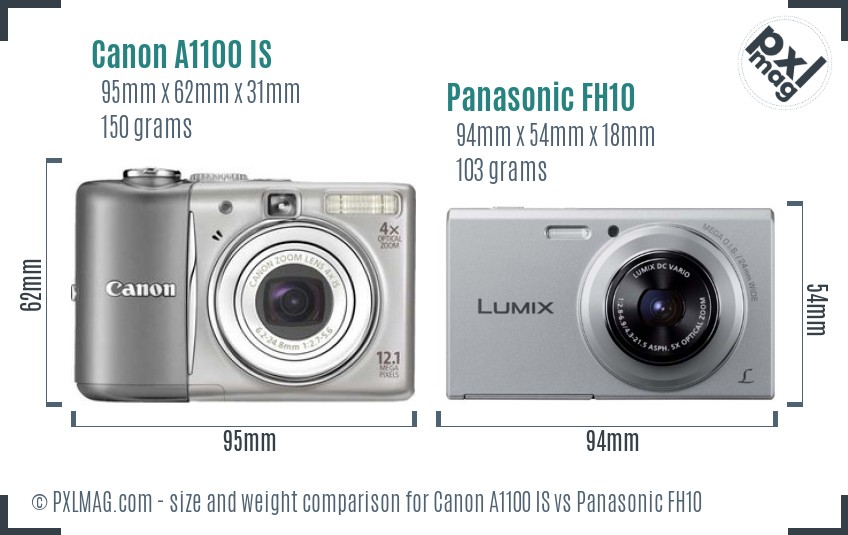 Canon A1100 IS vs Panasonic FH10 size comparison